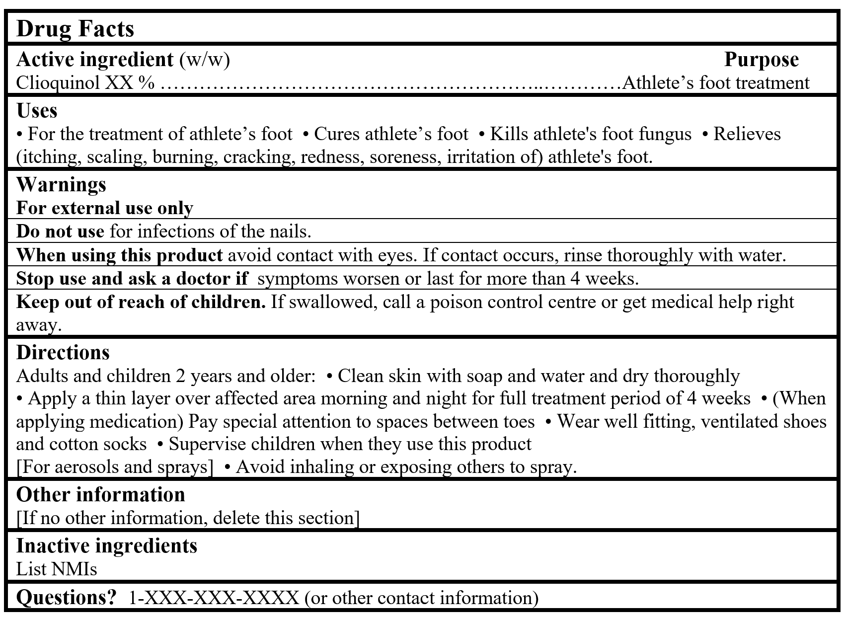 Drug Facts Table Clioquinol