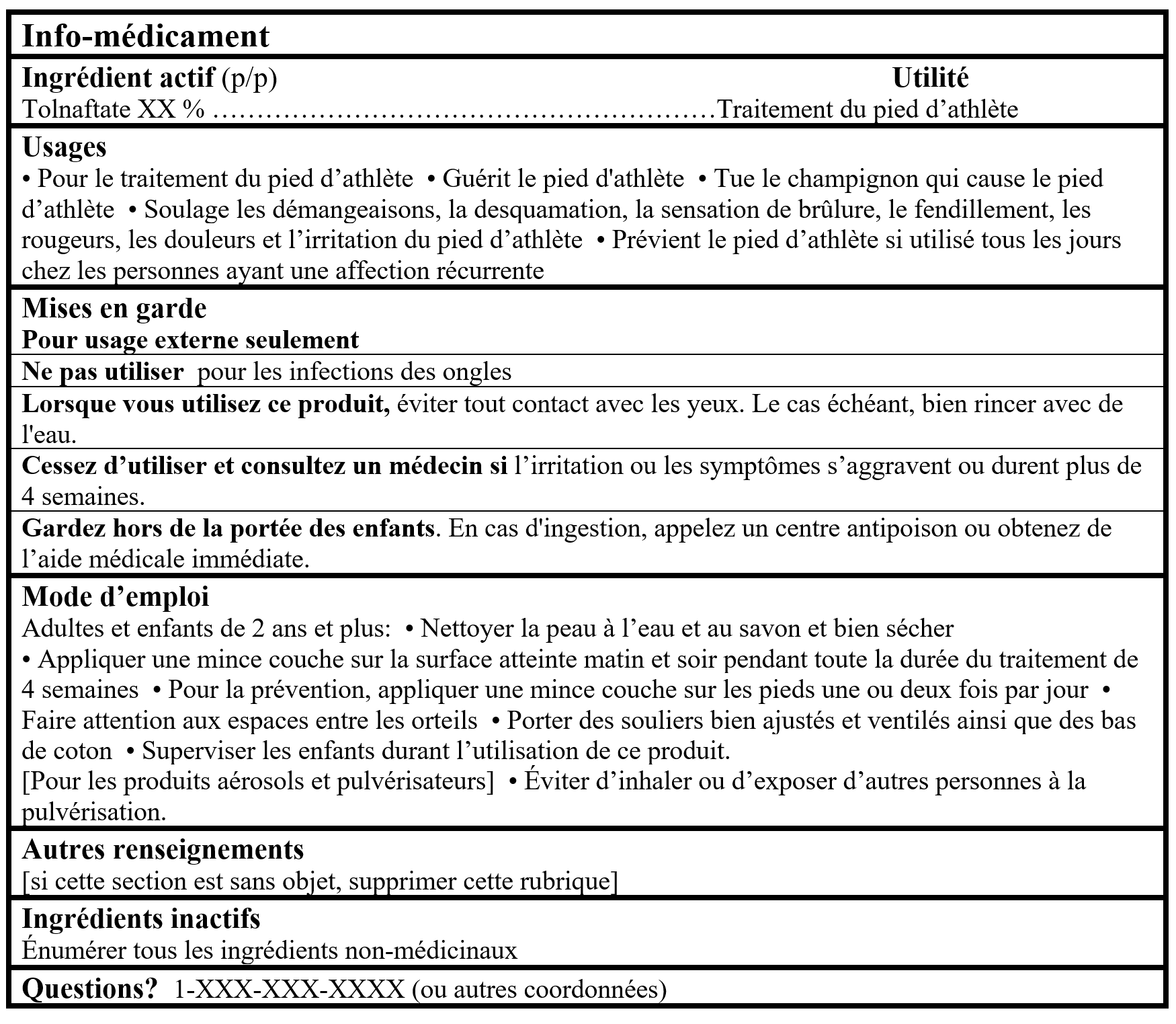 Tableau d'information sur les médicaments Tolnaftate